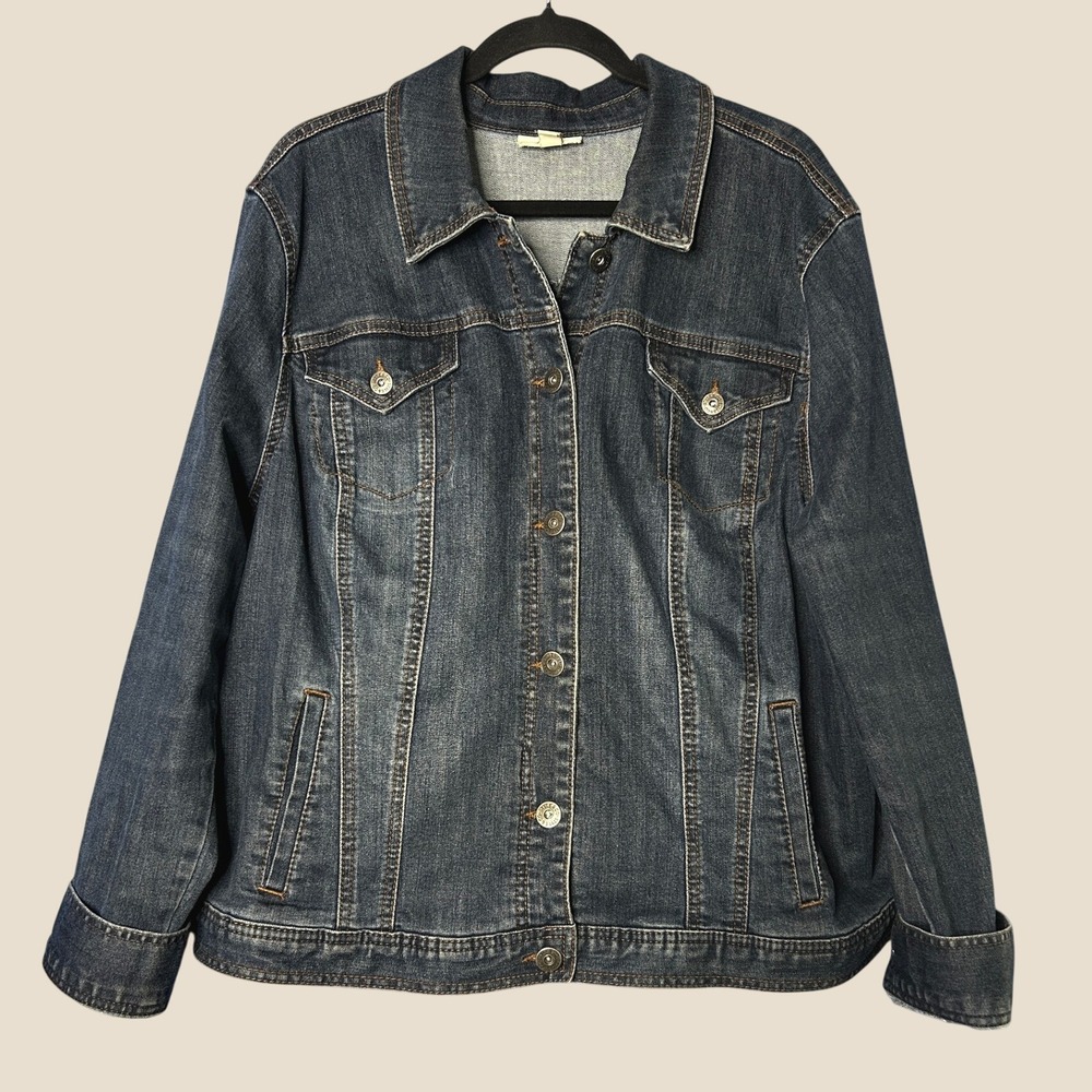 Womens Dark Wash Denim Jean Jacket 2XL Stretch Cotton Americana Classic Layering